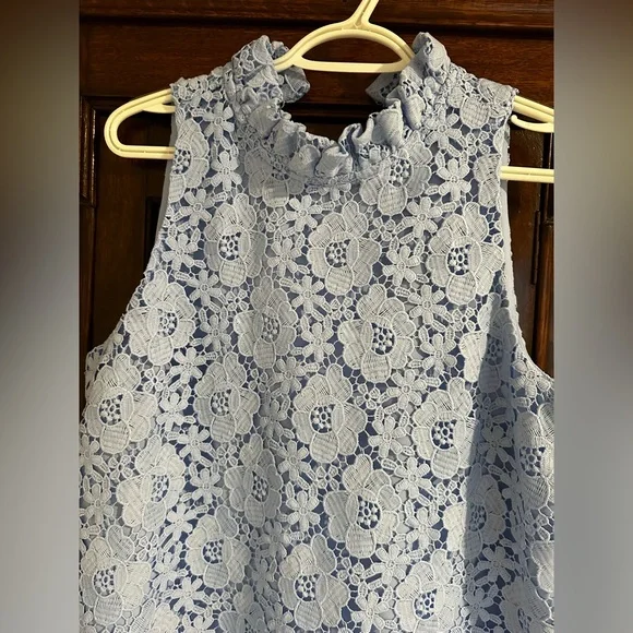 Anne Klein Blue Sleeveless Ruffle Mock Neck Dress - Picture 5 of 11